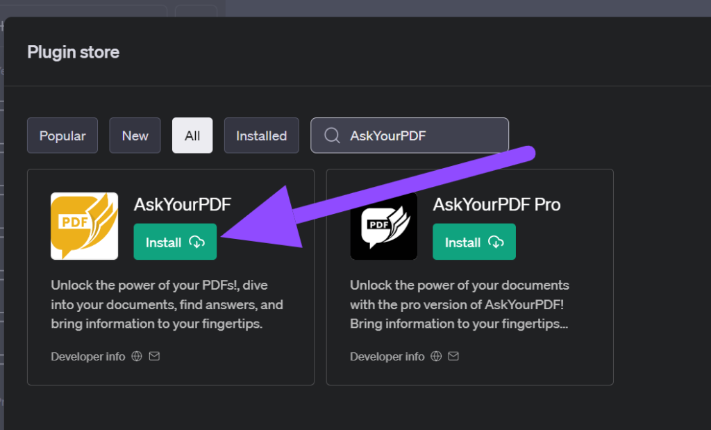 How to use Ask Your PDF in ChatGPT: Installation process.