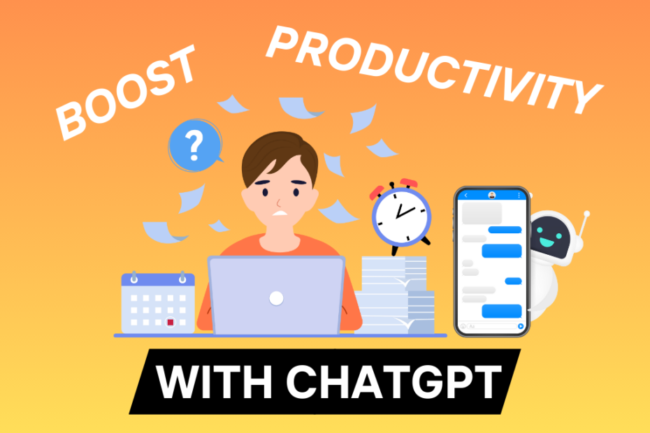 Banner showcasing how to use ChatGPT to increase productivity in a work setting.