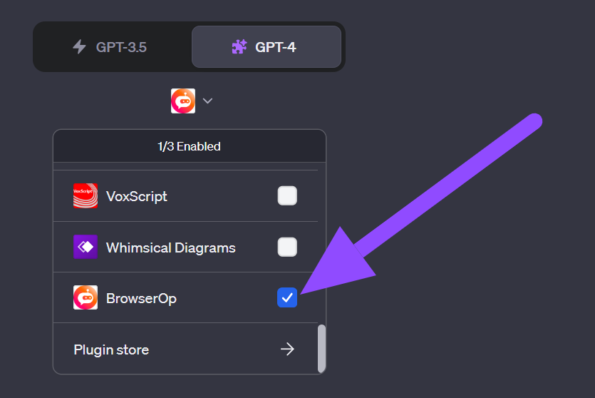 Guide on how to activate the BrowserOp ChatGPT Plugin.